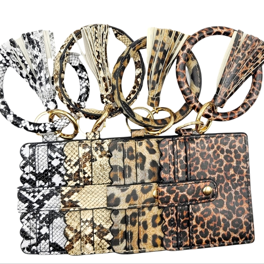 Animal Print Key Ring Tassel Bangle Wallet/Card Holder